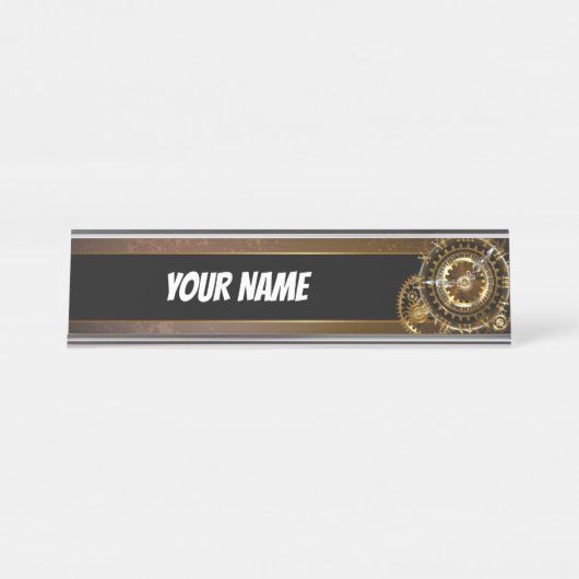 Steampunk-klok met antiek tandwiel bureau naambordje (Voorkant)