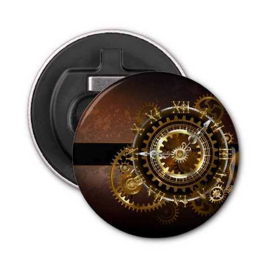 Steampunk-klok met antiek tandwiel button flesopener (Voorkant)