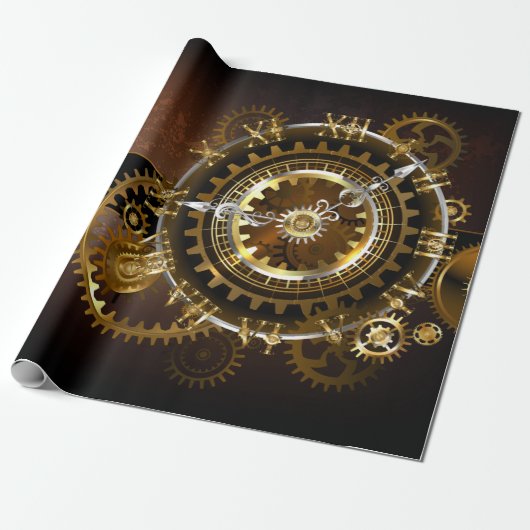 Steampunk-klok met antiek tandwiel cadeaupapier (Uitgerold)