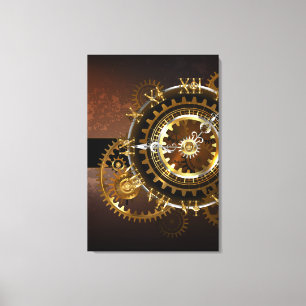 Steampunk-klok met antiek tandwiel canvas afdruk