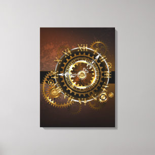 Steampunk-klok met antiek tandwiel canvas afdruk