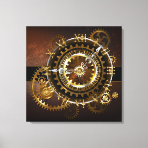 Steampunk-klok met antiek tandwiel canvas afdruk