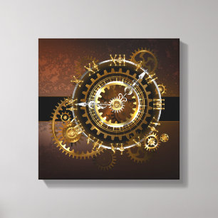 Steampunk-klok met antiek tandwiel canvas afdruk