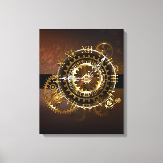 Steampunk-klok met antiek tandwiel canvas afdruk (Voorkant)