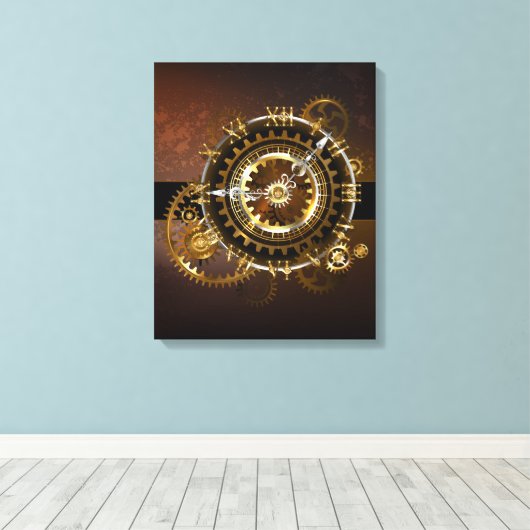Steampunk-klok met antiek tandwiel canvas afdruk (Insitu (Houten vloer))