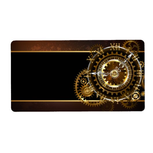 Steampunk-klok met antiek tandwiel etiket (Voorkant)