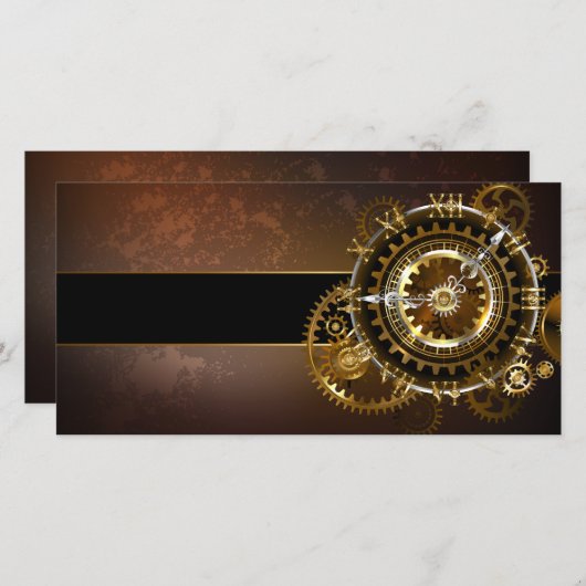 Steampunk-klok met antiek tandwiel feestdagenkaart (Voorkant / Achterkant)