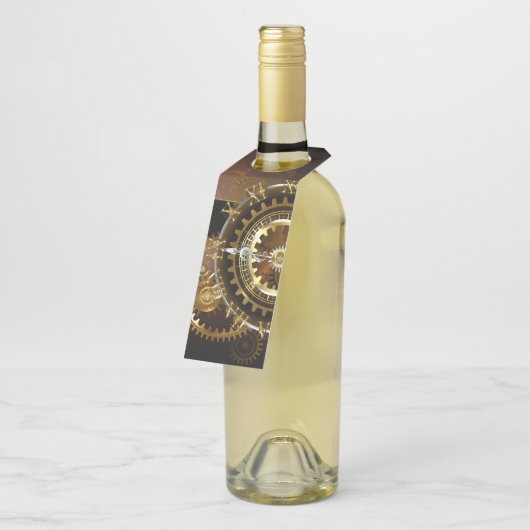 Steampunk-klok met antiek tandwiel flessenhanger (Schuin)