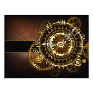 Steampunk-klok met antiek tandwiel foto afdruk