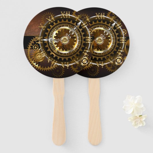 Steampunk-klok met antiek tandwiel handwaaier (Voorkant en achterkant)