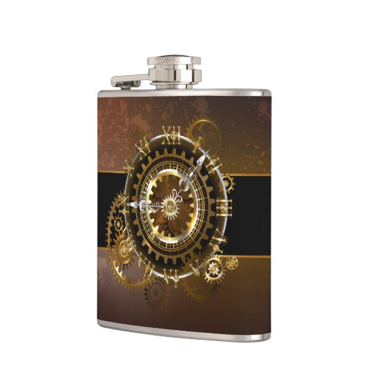 Steampunk-klok met antiek tandwiel heupfles (Links)