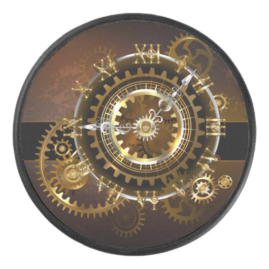 Steampunk-klok met antiek tandwiel hockey puck (Voorkant)