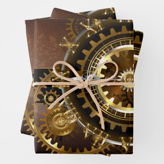 Steampunk-klok met antiek tandwiel inpakpapier vel (In situ)