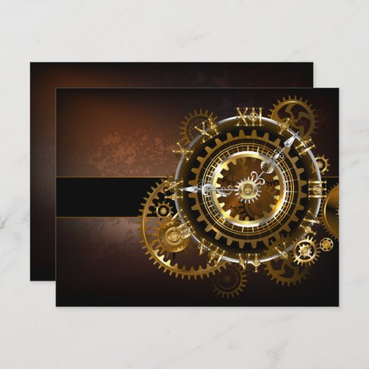 Steampunk-klok met antiek tandwiel kaart (Voorkant / Achterkant)