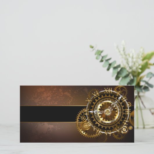 Steampunk-klok met antiek tandwiel kaart (Staand voorkant)