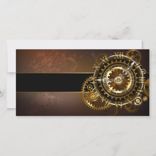 Steampunk-klok met antiek tandwiel kaart (Voorkant)