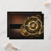 Steampunk-klok met antiek tandwiel kaart (Voorkant / Achterkant in situ)