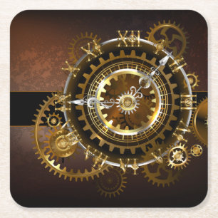 Steampunk-klok met antiek tandwiel kartonnen onderzetters