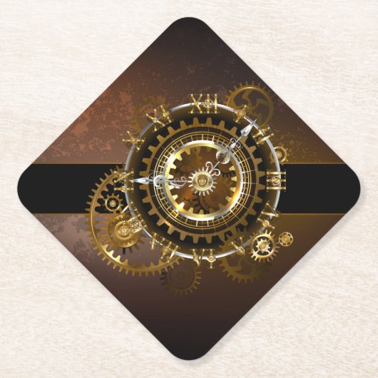 Steampunk-klok met antiek tandwiel kartonnen onderzetters (Voorkant)
