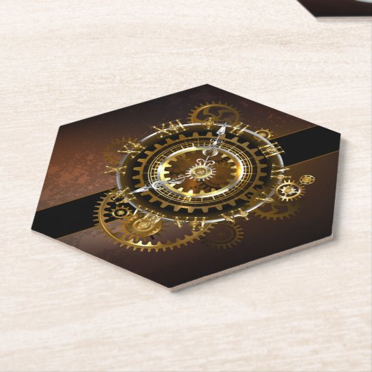 Steampunk-klok met antiek tandwiel kartonnen onderzetters (Schuin)