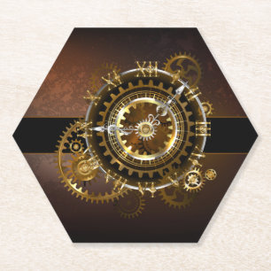 Steampunk-klok met antiek tandwiel kartonnen onderzetters