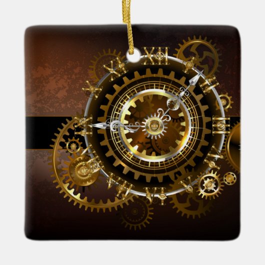 Steampunk-klok met antiek tandwiel keramisch ornament (Voorkant)