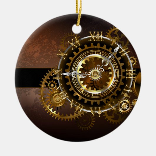 Steampunk-klok met antiek tandwiel keramisch ornament (Voorkant)