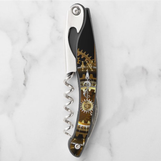 Steampunk-klok met antiek tandwiel kurkentrekker (Voorkant)