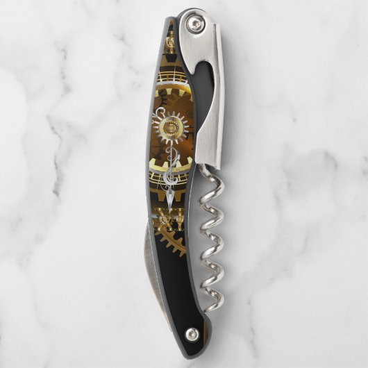 Steampunk-klok met antiek tandwiel kurkentrekker (Achterkant)