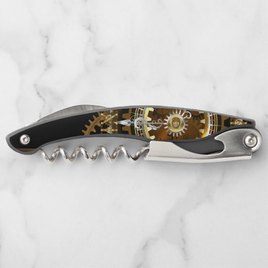 Steampunk-klok met antiek tandwiel kurkentrekker (Achterkant)