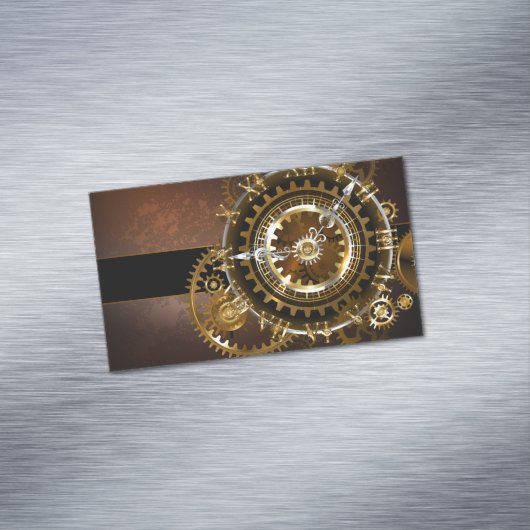 Steampunk-klok met antiek tandwiel magnetisch visitekaartje (Voorbeeld)