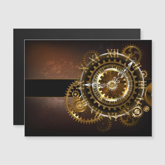 Steampunk-klok met antiek tandwiel magnetische uitnodiging (Voorkant / Achterkant)