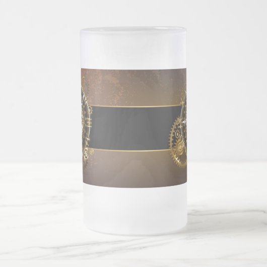 Steampunk-klok met antiek tandwiel matglas bierpul (Center)