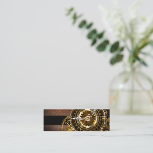 Steampunk-klok met antiek tandwiel mini visitekaartje (Staand voorkant)