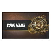 Steampunk-klok met antiek tandwiel naambadge (Voorkant)