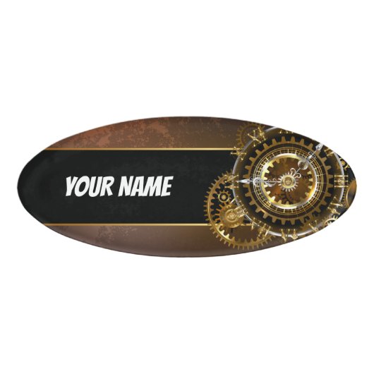 Steampunk-klok met antiek tandwiel naambadge (Voorkant)