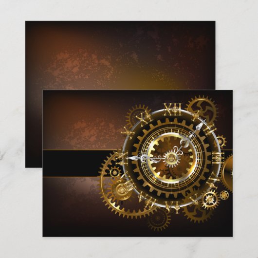 Steampunk-klok met antiek tandwiel notitiekaartje (Voorkant / Achterkant)