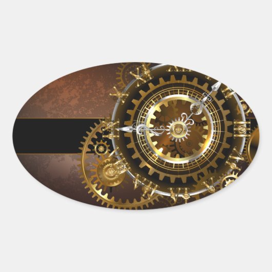 Steampunk-klok met antiek tandwiel ovale sticker (Voorkant)