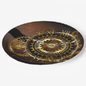 Steampunk-klok met antiek tandwiel papieren bordje (Gekanteld)