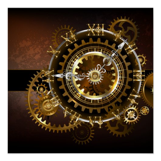 Steampunk-klok met antiek tandwiel perfect poster (Voorkant)