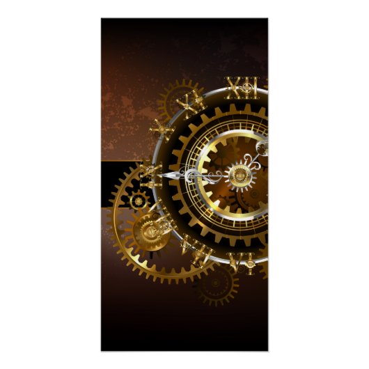 Steampunk-klok met antiek tandwiel perfect poster (Voorkant)