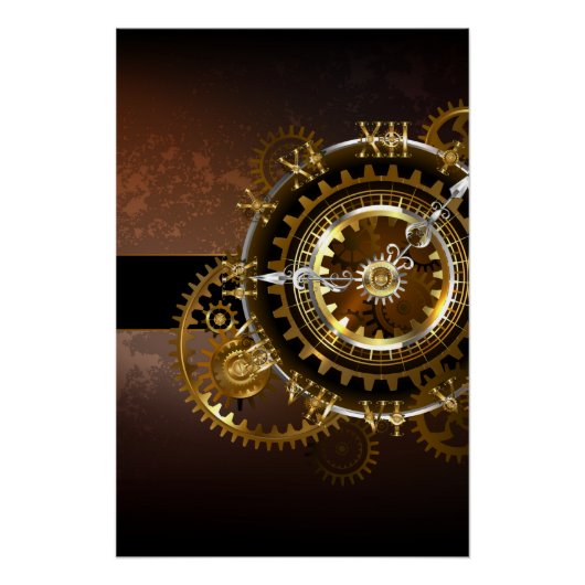 Steampunk-klok met antiek tandwiel perfect poster (Voorkant)