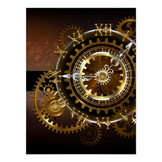 Steampunk-klok met antiek tandwiel perfect poster (Voorkant)
