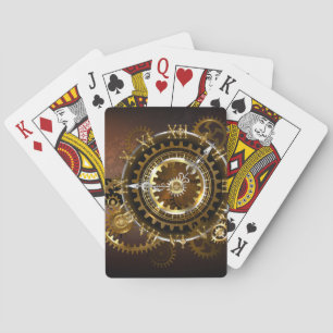 Steampunk-klok met antiek tandwiel pokerkaarten