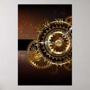 Steampunk-klok met antiek tandwiel poster