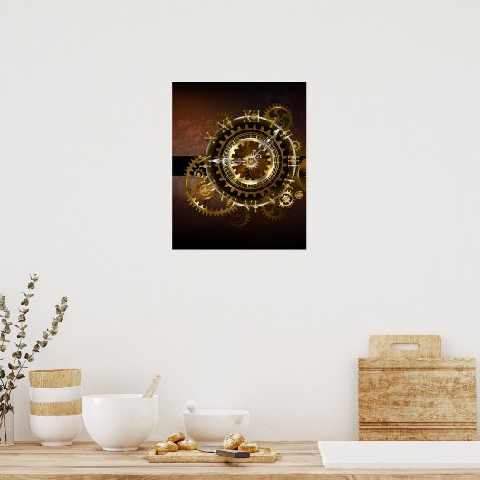 Steampunk-klok met antiek tandwiel poster (Keuken)