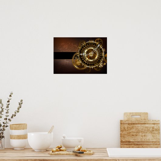 Steampunk-klok met antiek tandwiel poster (Keuken)