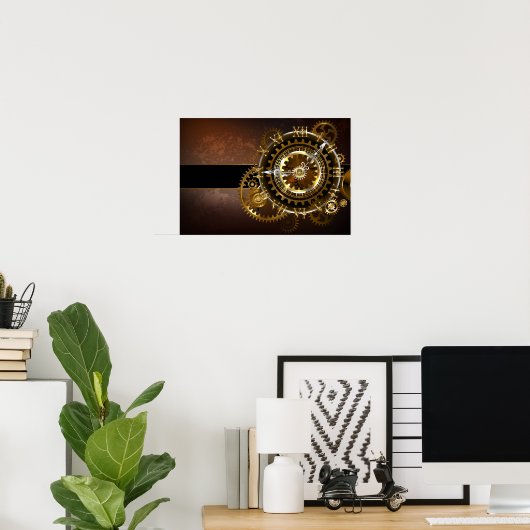 Steampunk-klok met antiek tandwiel poster (Thuiskantoor)