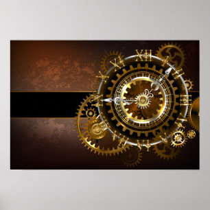 Steampunk-klok met antiek tandwiel poster