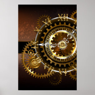Steampunk-klok met antiek tandwiel poster
